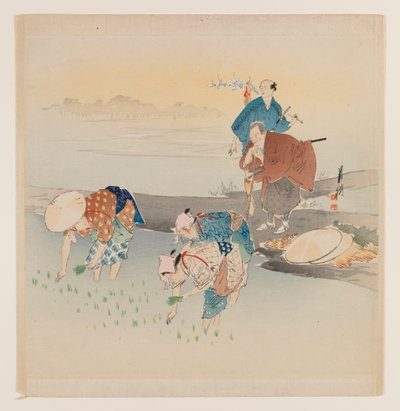 Man and Woman Planting Rice by Ogata Gekko